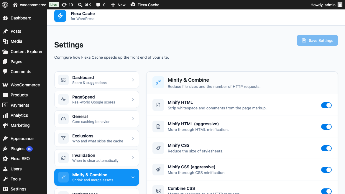 Optimize tab with the six optimization toggles