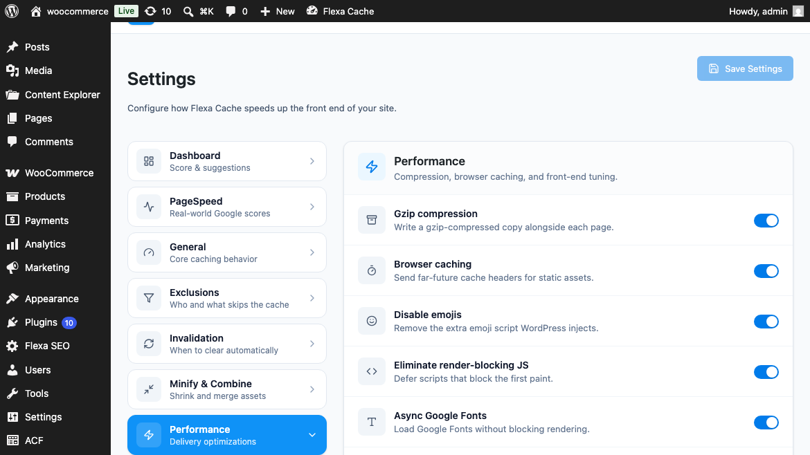 Assets tab with the eight asset-optimization toggles